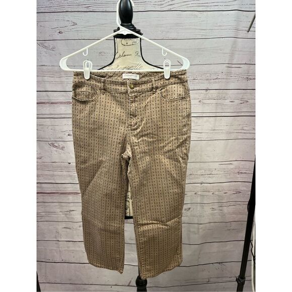 M78-Coldwater creek‎ size 6 cropped tan with black dot pants - Picture 1 of 4